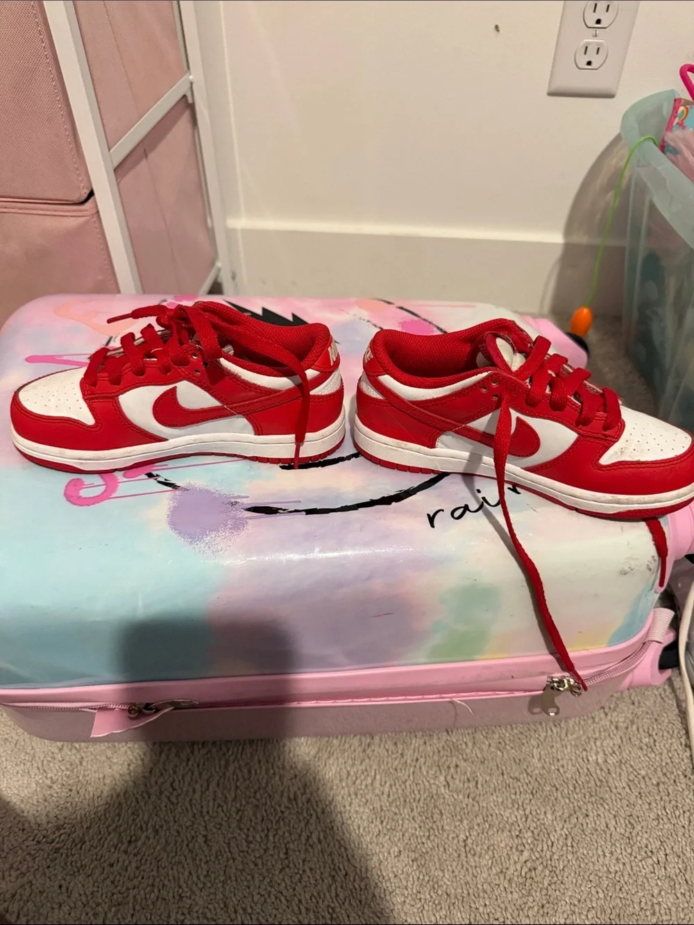 Nike Kids Red and White Low-Top Sneakers with Classic Swoosh